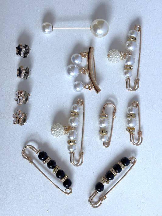 12pcs Elegant Brooch Pins Set- Plastic& Acrylic