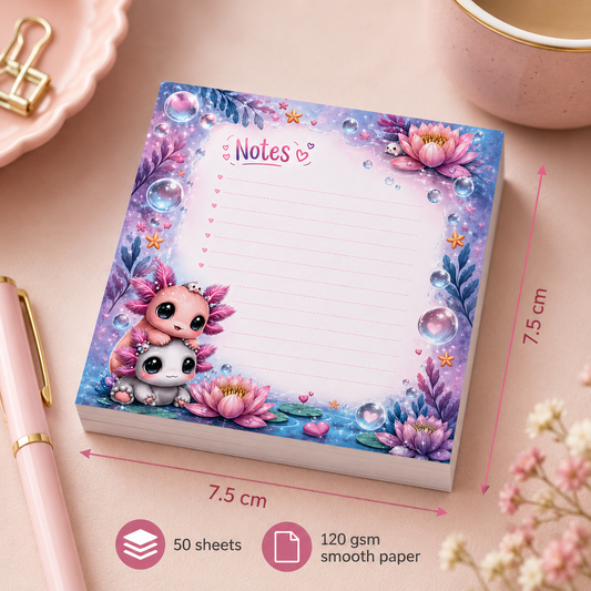Mini Notepad 7,5 × 7,5 cm – Cute Axolotl