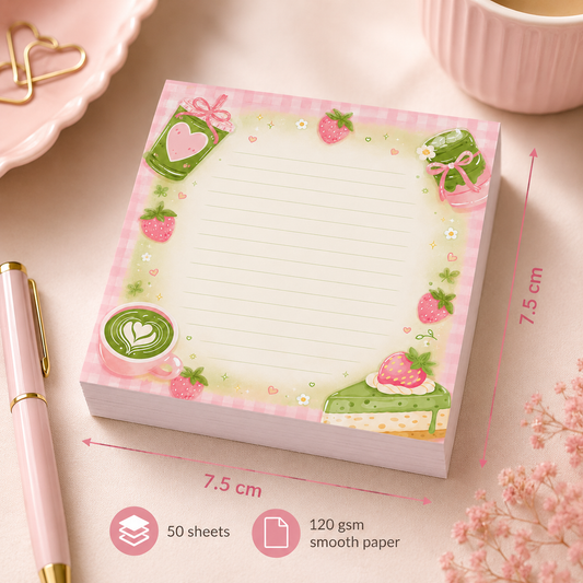 Mini Notepad 7,5 × 7,5 cm – Strawberry Matcha