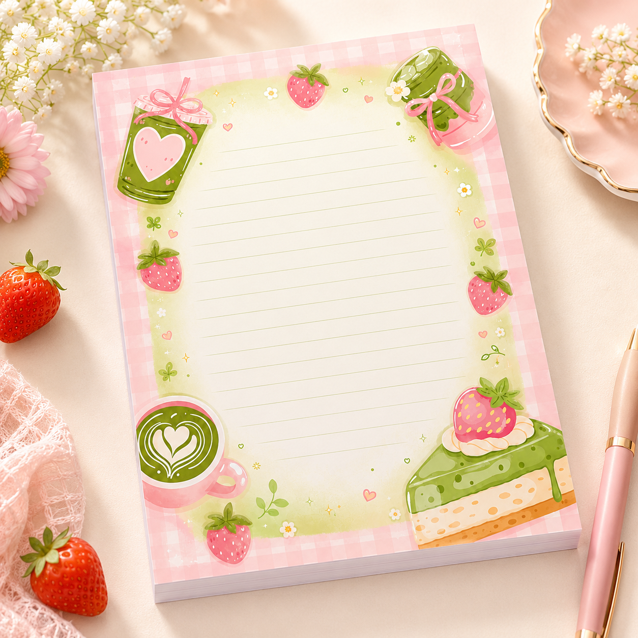 A5 Notepad – Strawberry Matcha