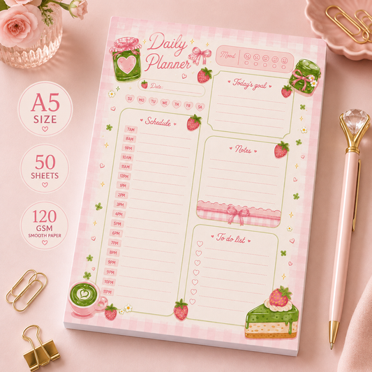 A5 Daily Planner – Strawberry Matcha