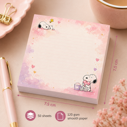 Mini Notepad 7,5 × 7,5 cm – Snoopy with a heart