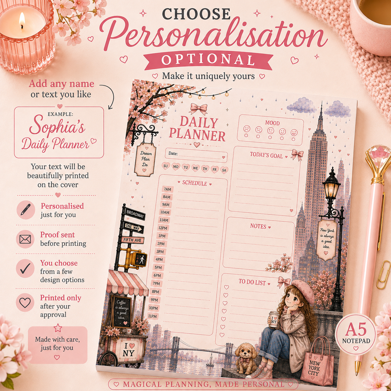 A5 Daily Planner – "New York Daydreams" | Personalisation Available