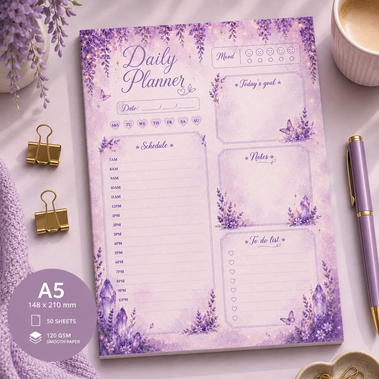 A5 Daily Planner – "Wisteria Whispers"