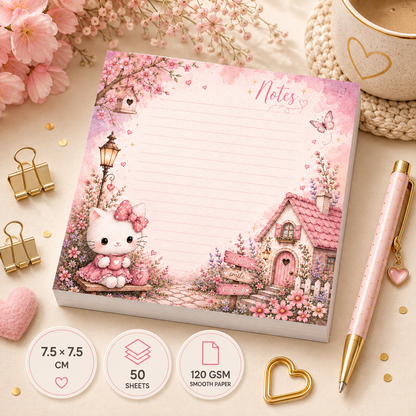 Mini Notepad 7,5 × 7,5 cm – "Kitty Cottage"