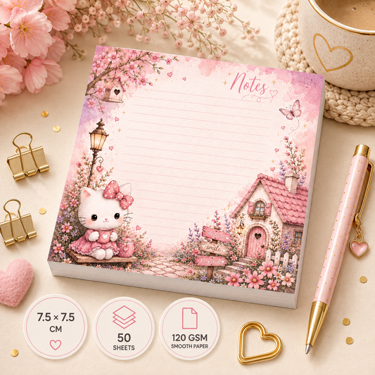 Mini Notepad 7,5 × 7,5 cm – "Kitty Cottage"