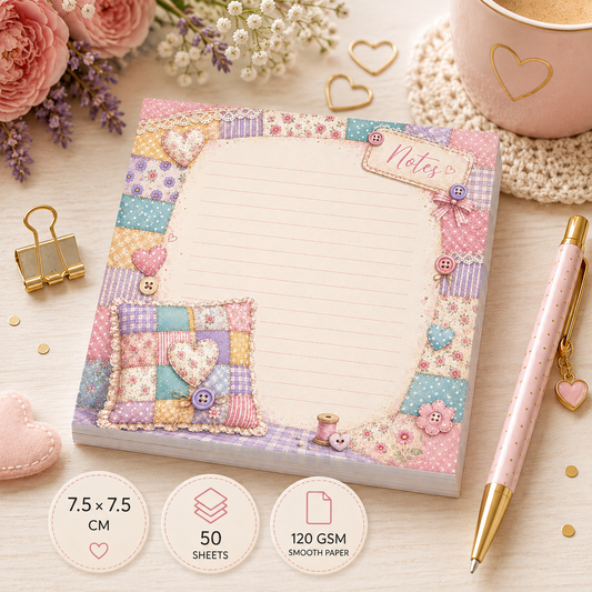 Mini Notepad 7,5 × 7,5 cm – "Cozy Patchwork"