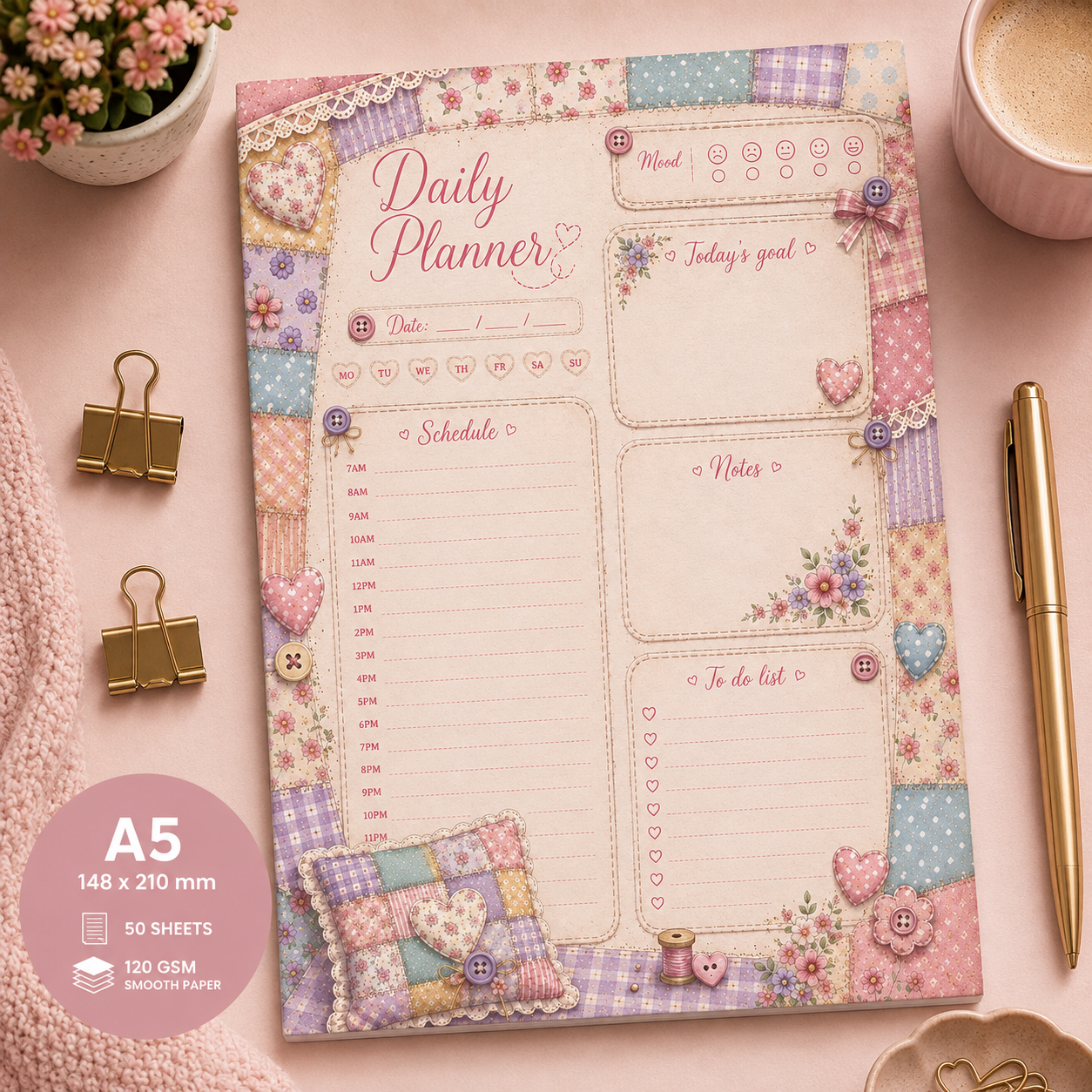 A5 Daily Planner – "Cozy Patchwork"
