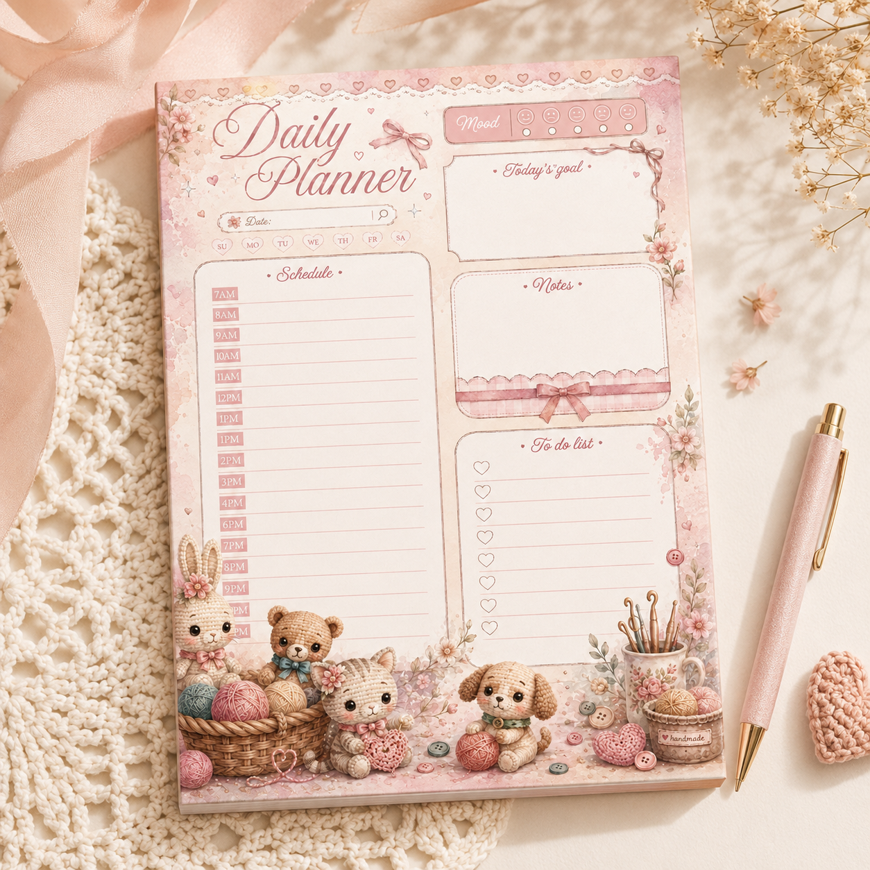 A5 Daily Planner – "Cozy Crochet Friends"