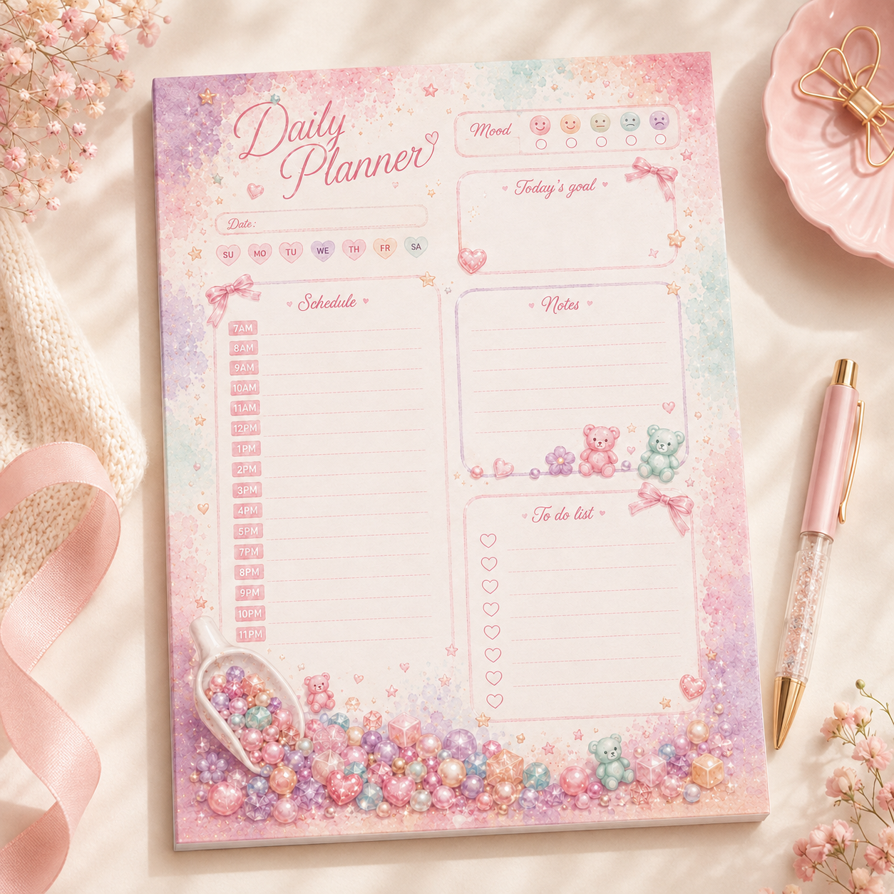 A5 Daily Planner – "Candy Gems" | Personalisation Available