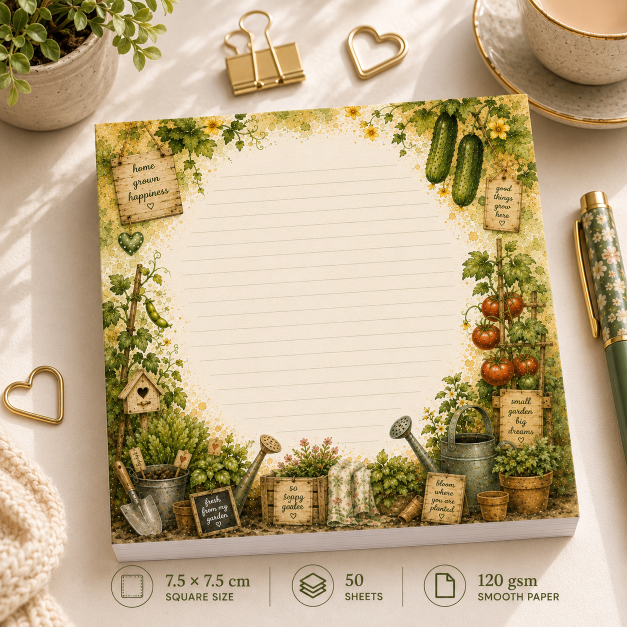 Mini Notepad 7,5 × 7,5 cm – "Garden Blessings"
