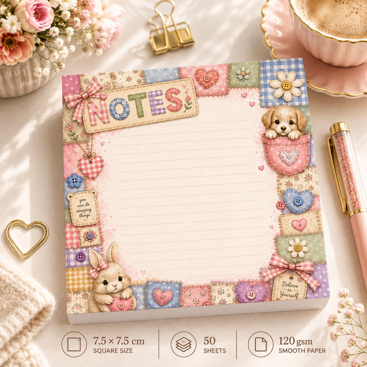 Mini Notepad 7,5 × 7,5 cm – "Stitched with Love"
