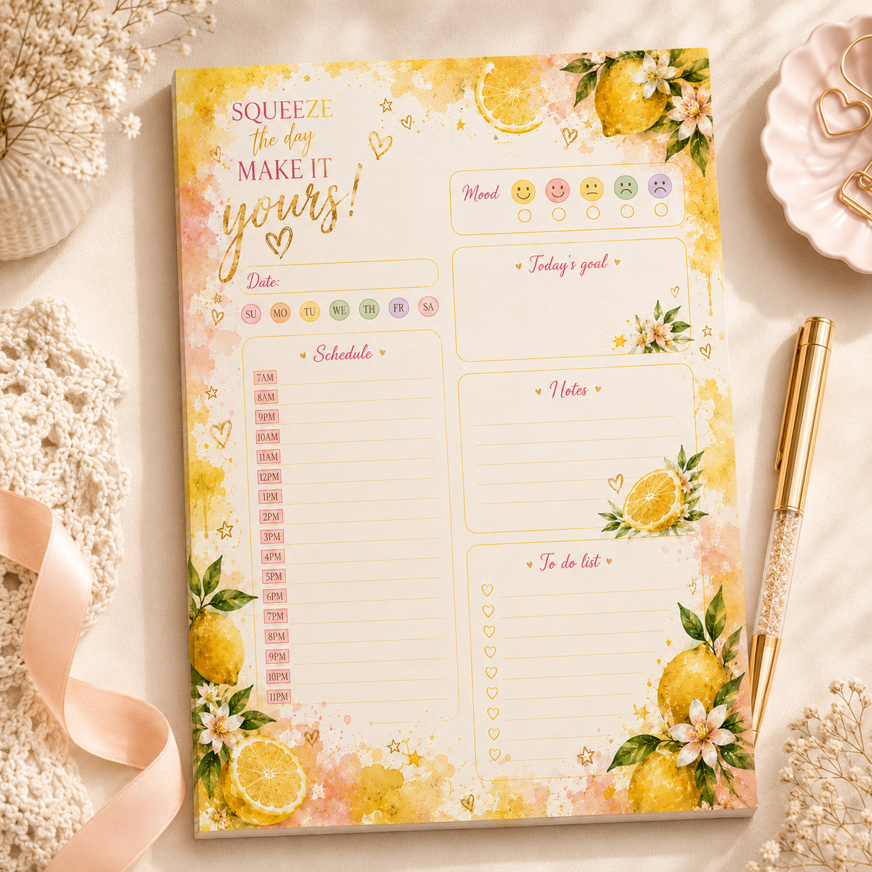A5 Daily Planner – "Lemon Bliss" | Personalisation Available