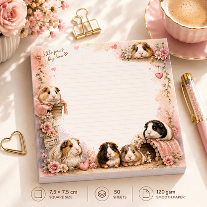 Mini Notepad 7,5 × 7,5 cm – "Guinea Pig Kisses"
