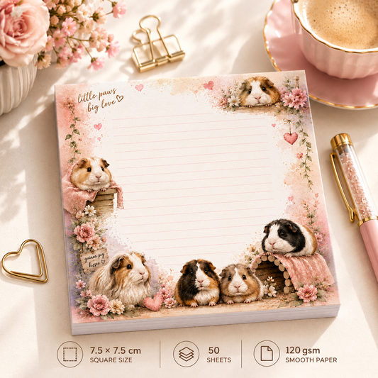 Mini Notepad 7,5 × 7,5 cm – "Guinea Pig Kisses"