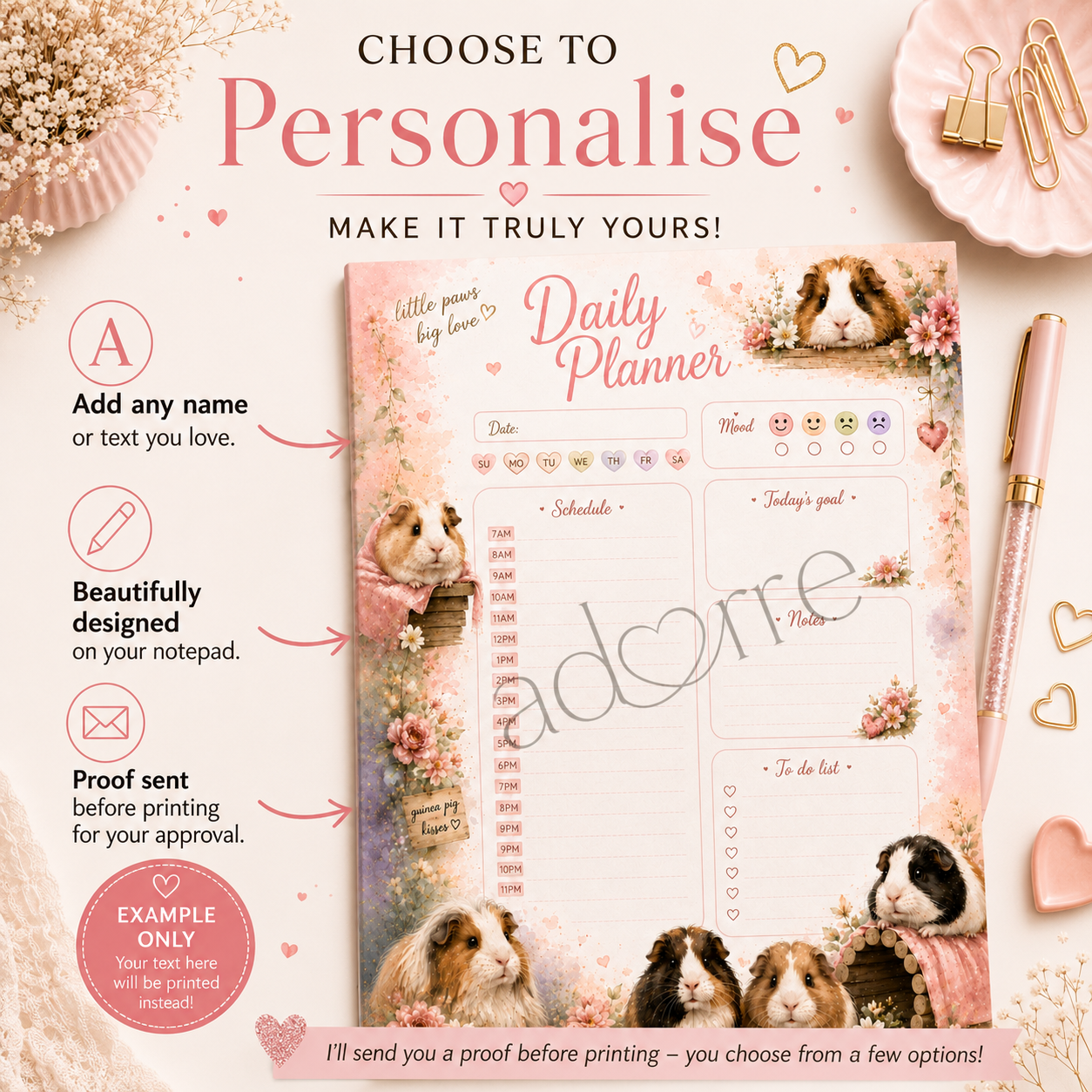 A5 Daily Planner – "Guinea Pig Kisses" | Personalisation Available