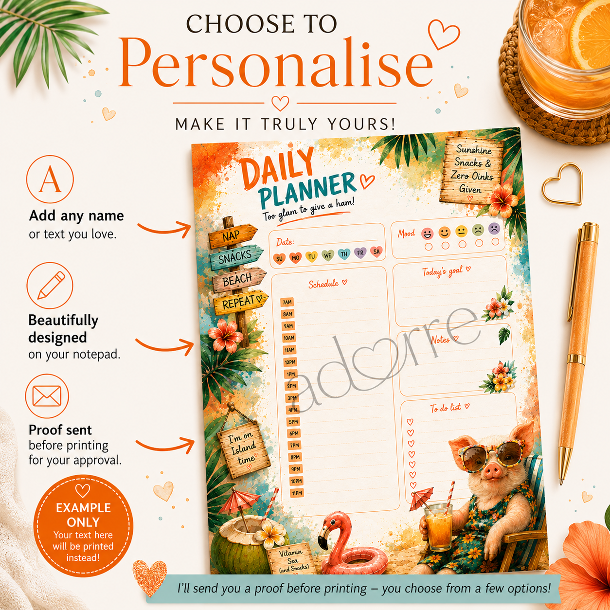 A5 Daily Planner – "Too Glam to Give a Ham!" | Personalisation Available