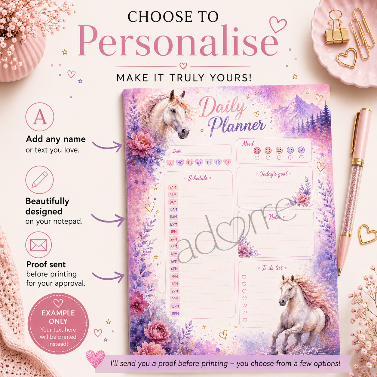 A5 Daily Planner – "Whispers of Wild Hearts" | Personalisation Available