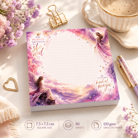 Mini Notepad 7,5 × 7,5 cm – "She Believed She Could"