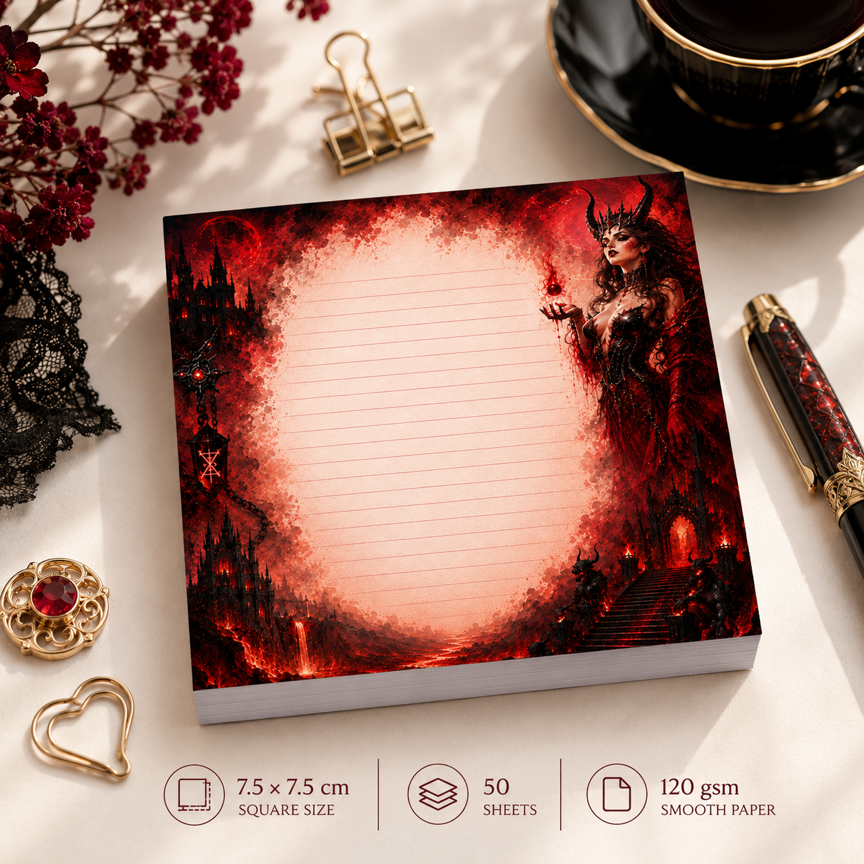 Mini Notepad 7,5 × 7,5 cm – "Queen of Shadows"
