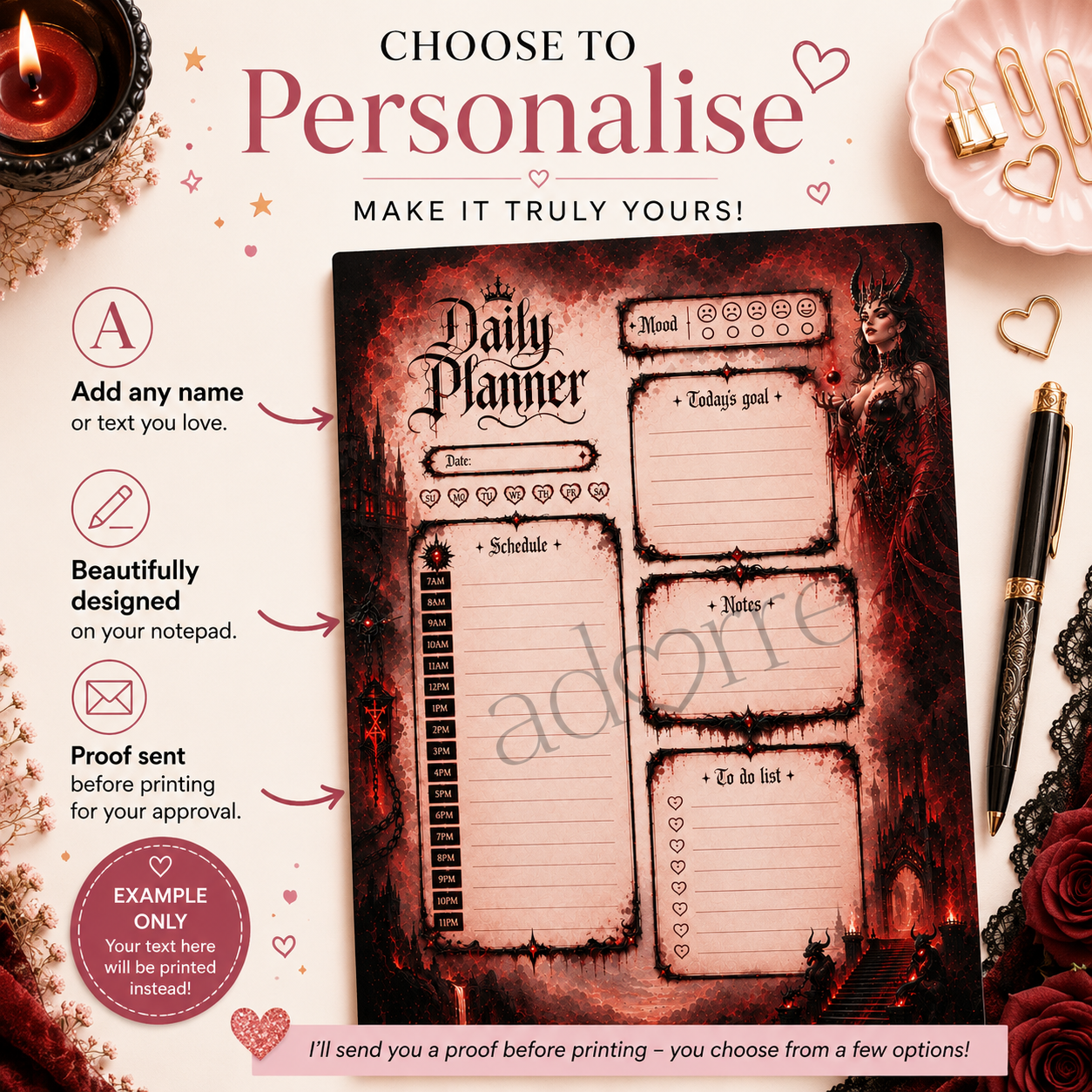 A5 Daily Planner – "Queen of Shadows" | Personalisation Available