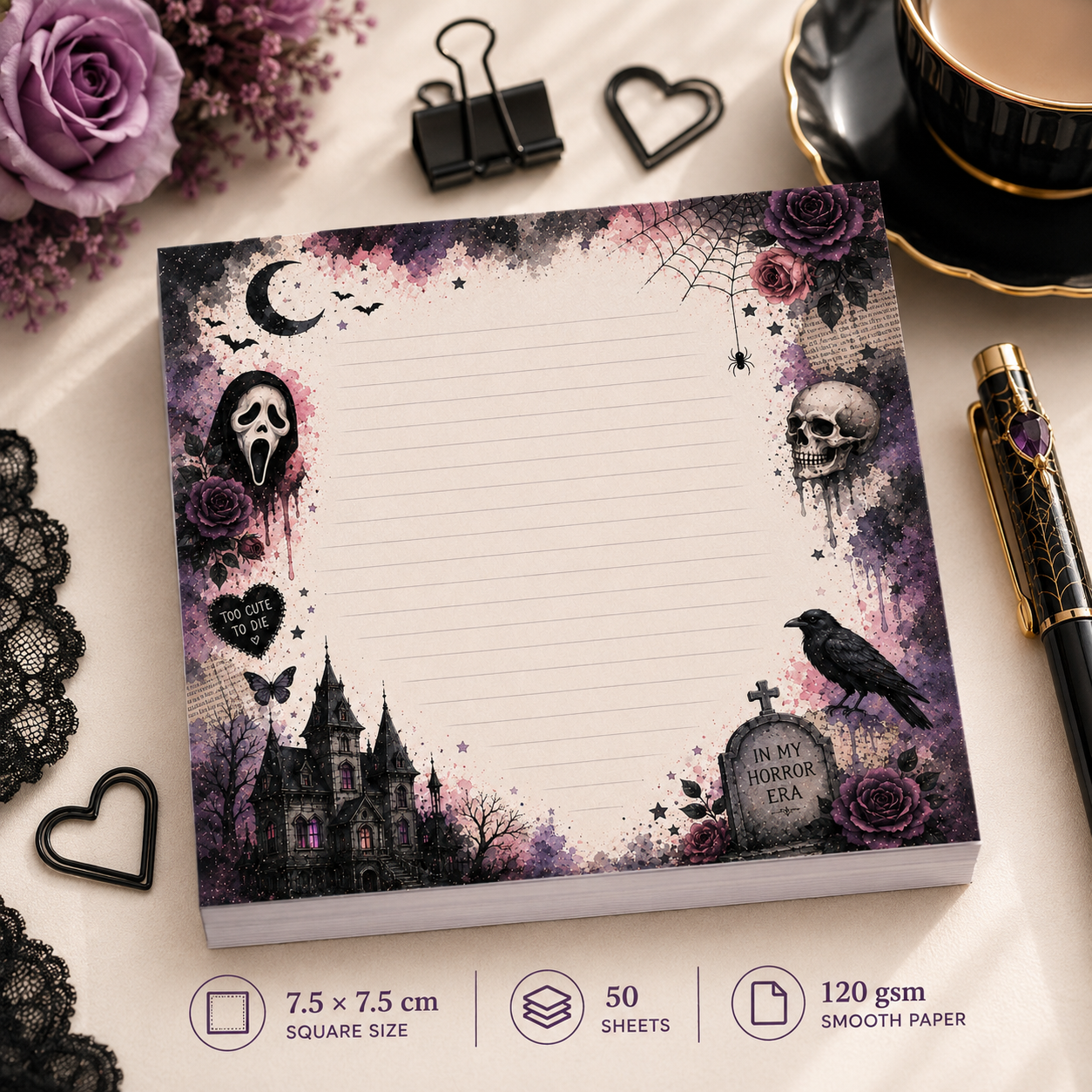 Mini Notepad 7,5 × 7,5 cm – "In My Horror Era"