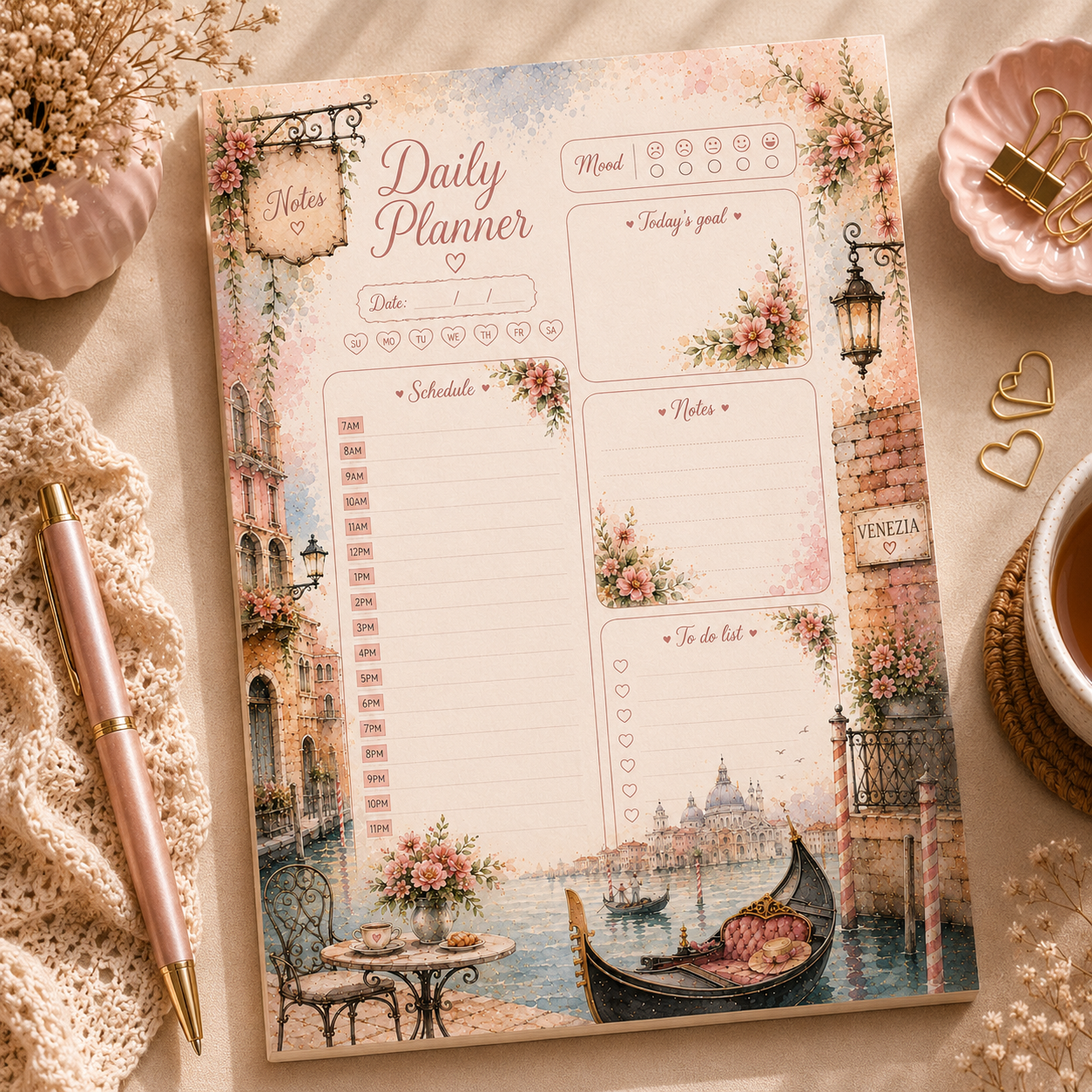 A5 Daily Planner – "Whispers of Venice" | Personalisation Available