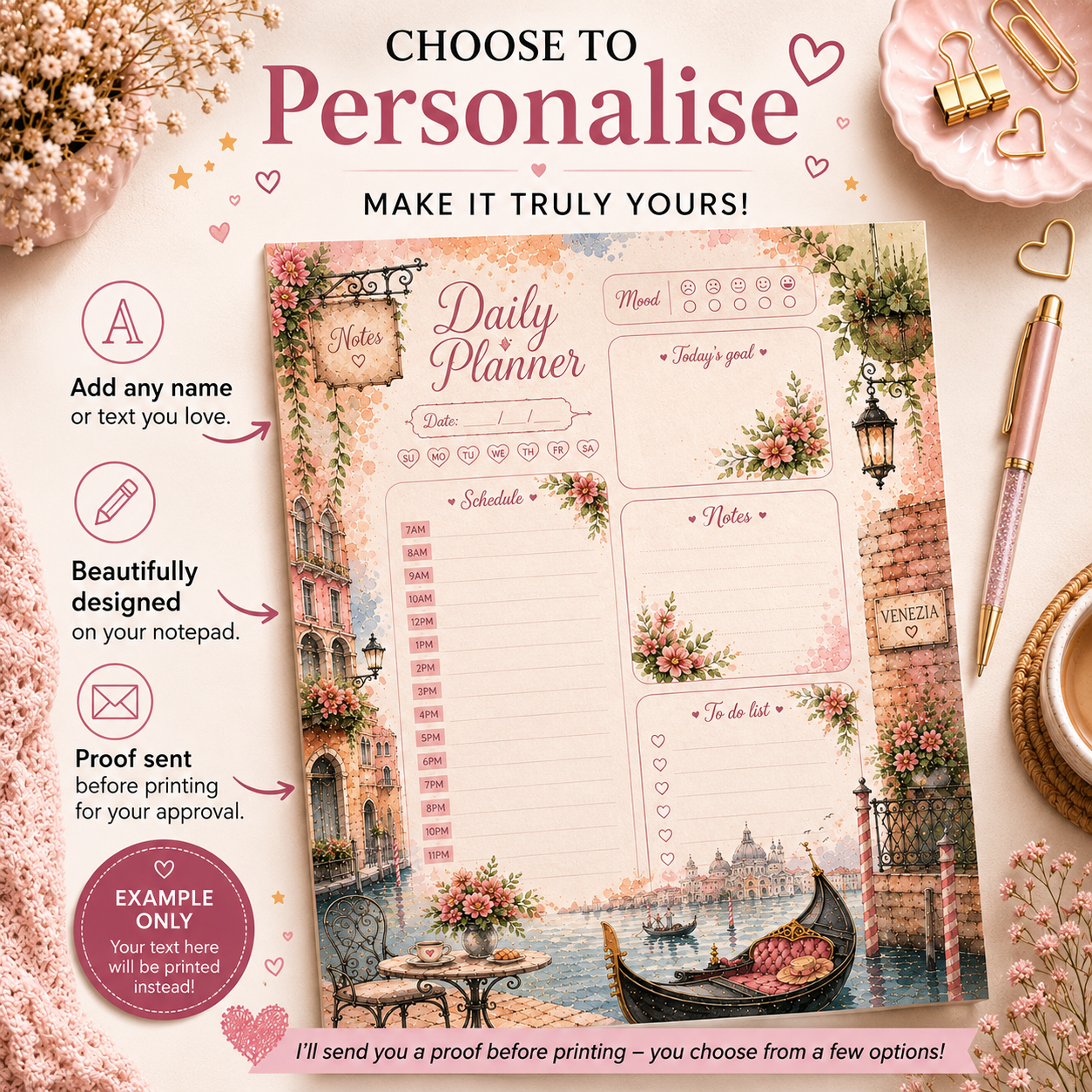 A5 Daily Planner – "Whispers of Venice" | Personalisation Available