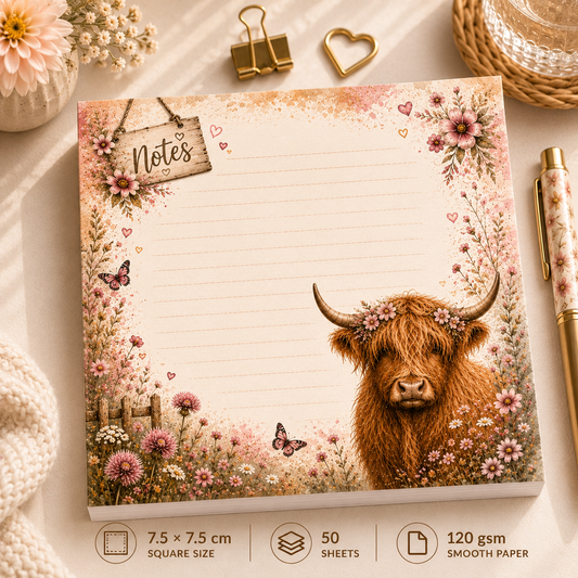 Mini Notepad 7,5 × 7,5 cm – "Blooming Highland"
