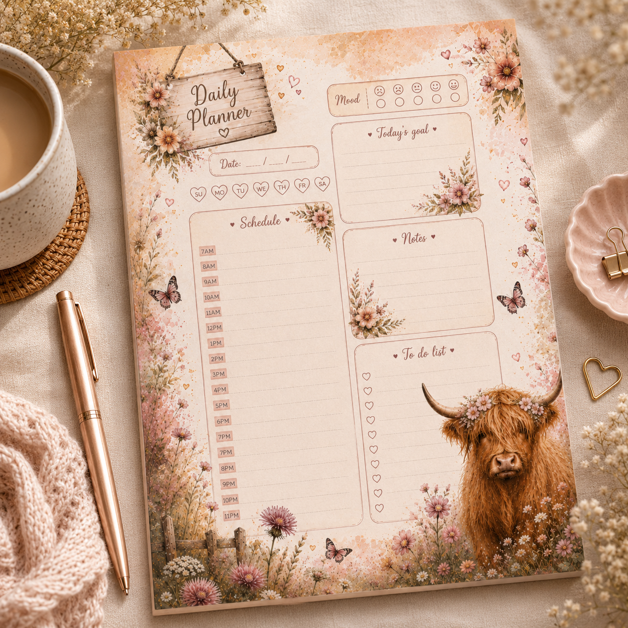 A5 Daily Planner – "Blooming Highland" | Personalisation Available