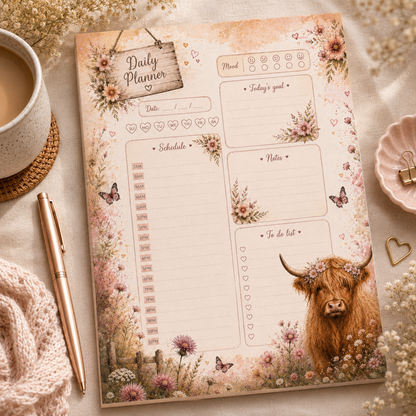 A5 Daily Planner – "Blooming Highland" | Personalisation Available