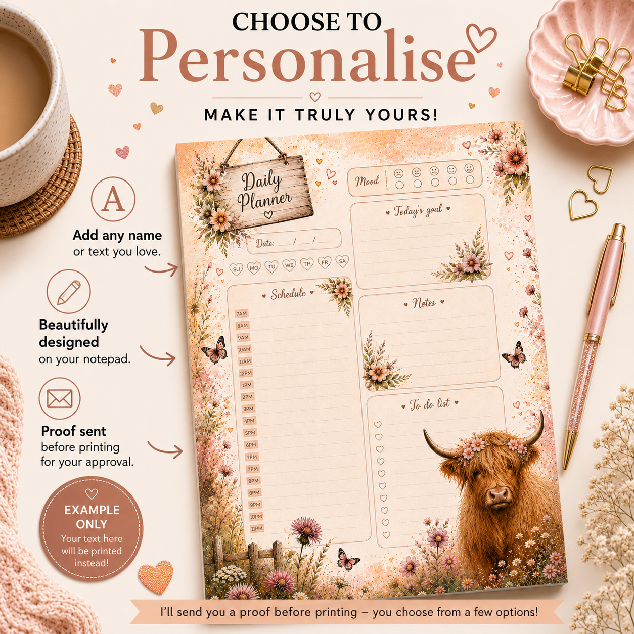 A5 Daily Planner – "Blooming Highland" | Personalisation Available
