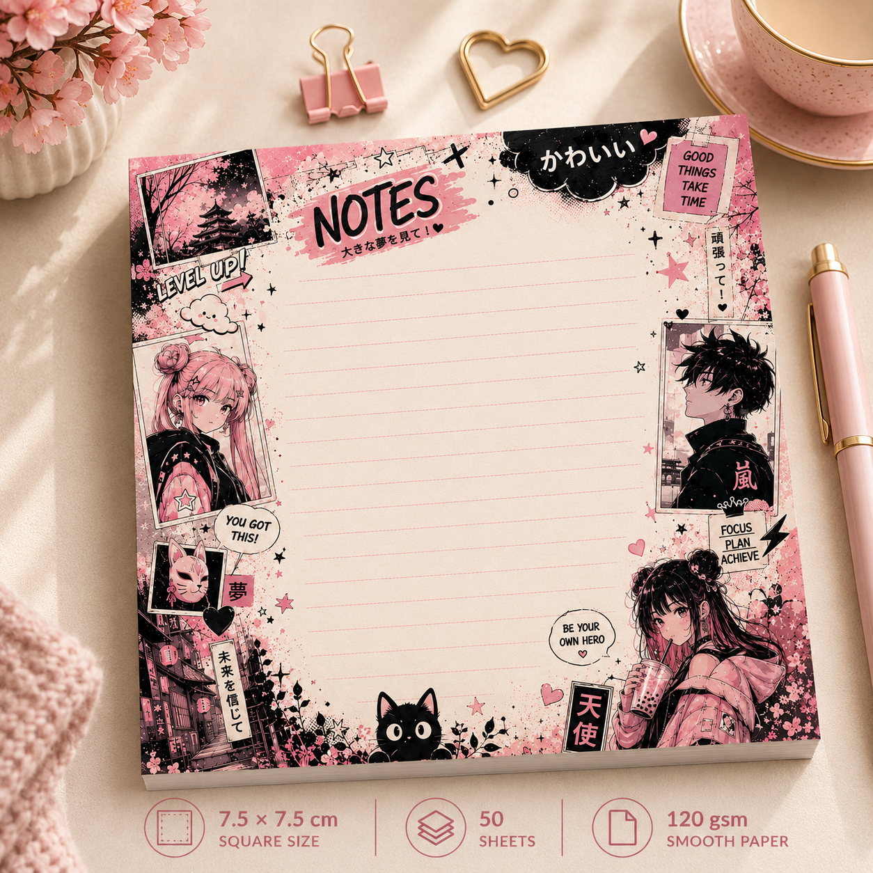 Mini Notepad 7,5 × 7,5 cm – "Pink Tokyo"
