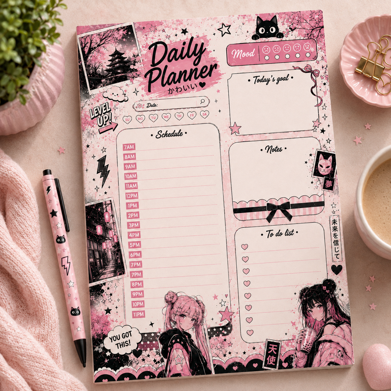 A5 Daily Planner – "Pink Tokyo" | Personalisation Available