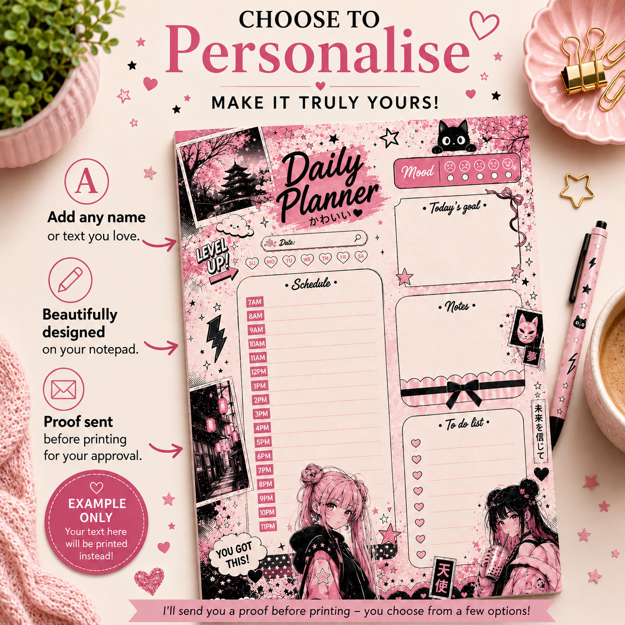 A5 Daily Planner – "Pink Tokyo" | Personalisation Available