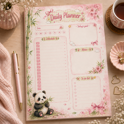 A5 Daily Planner – "Panda Blossom" | Personalisation Available