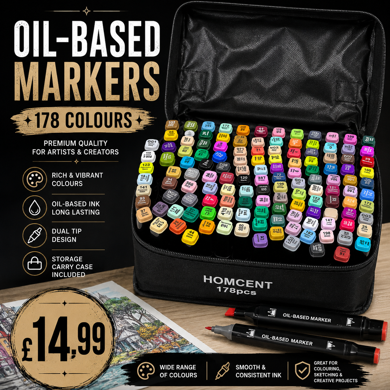 178 Oil-Based Markers Set – 178 Colours + Carry Case