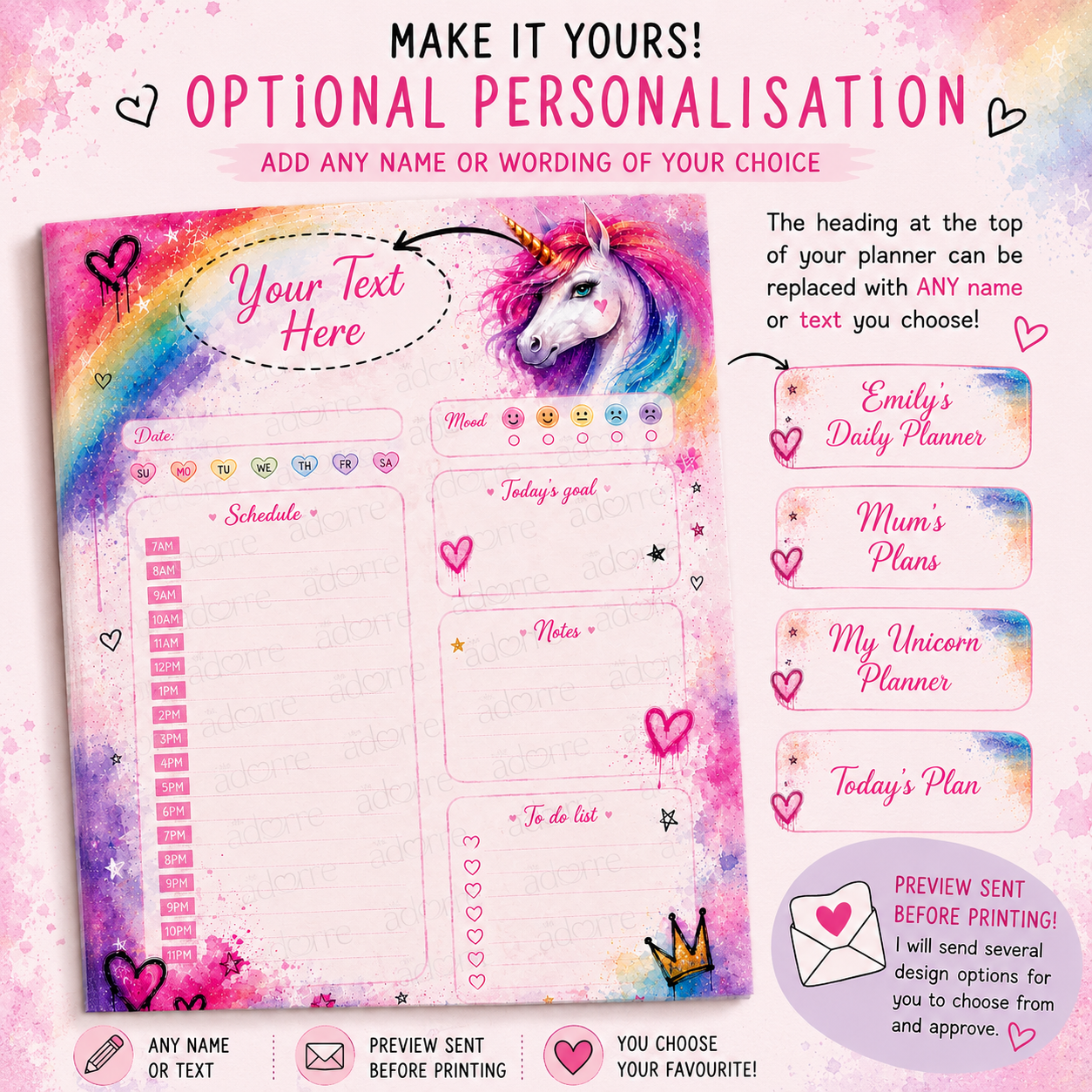 A5 Daily Planner – "Unicorn Spark" | Personalisation Available
