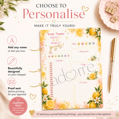 A5 Daily Planner – "Lemon Bliss" | Personalisation Available