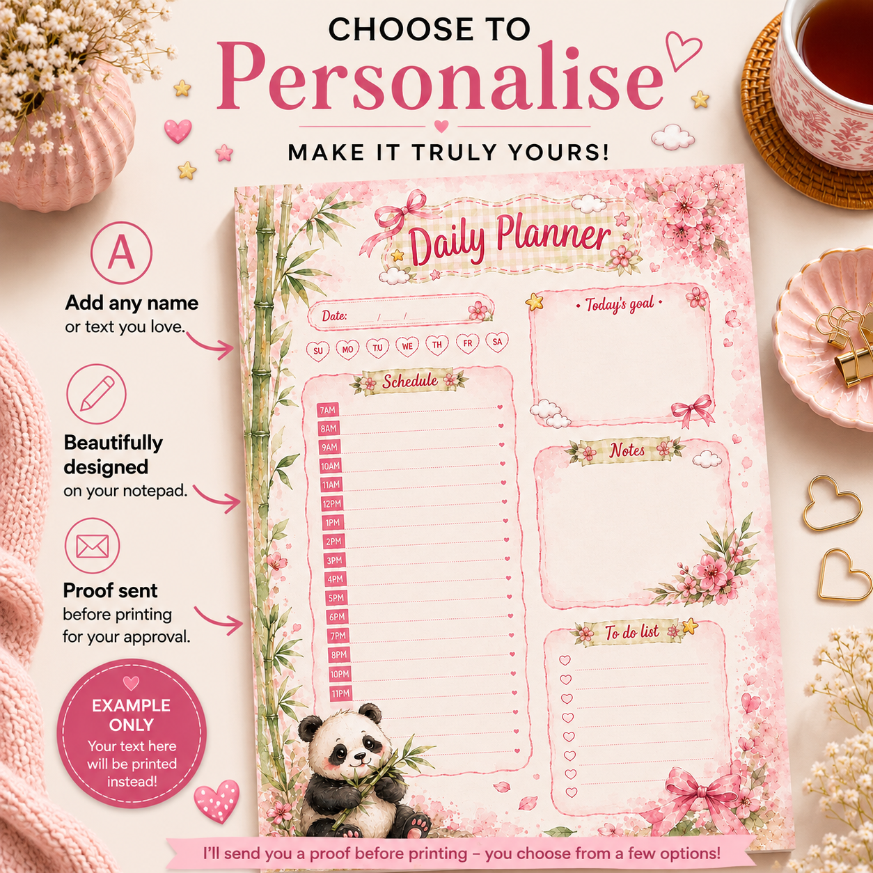 A5 Daily Planner – "Panda Blossom" | Personalisation Available