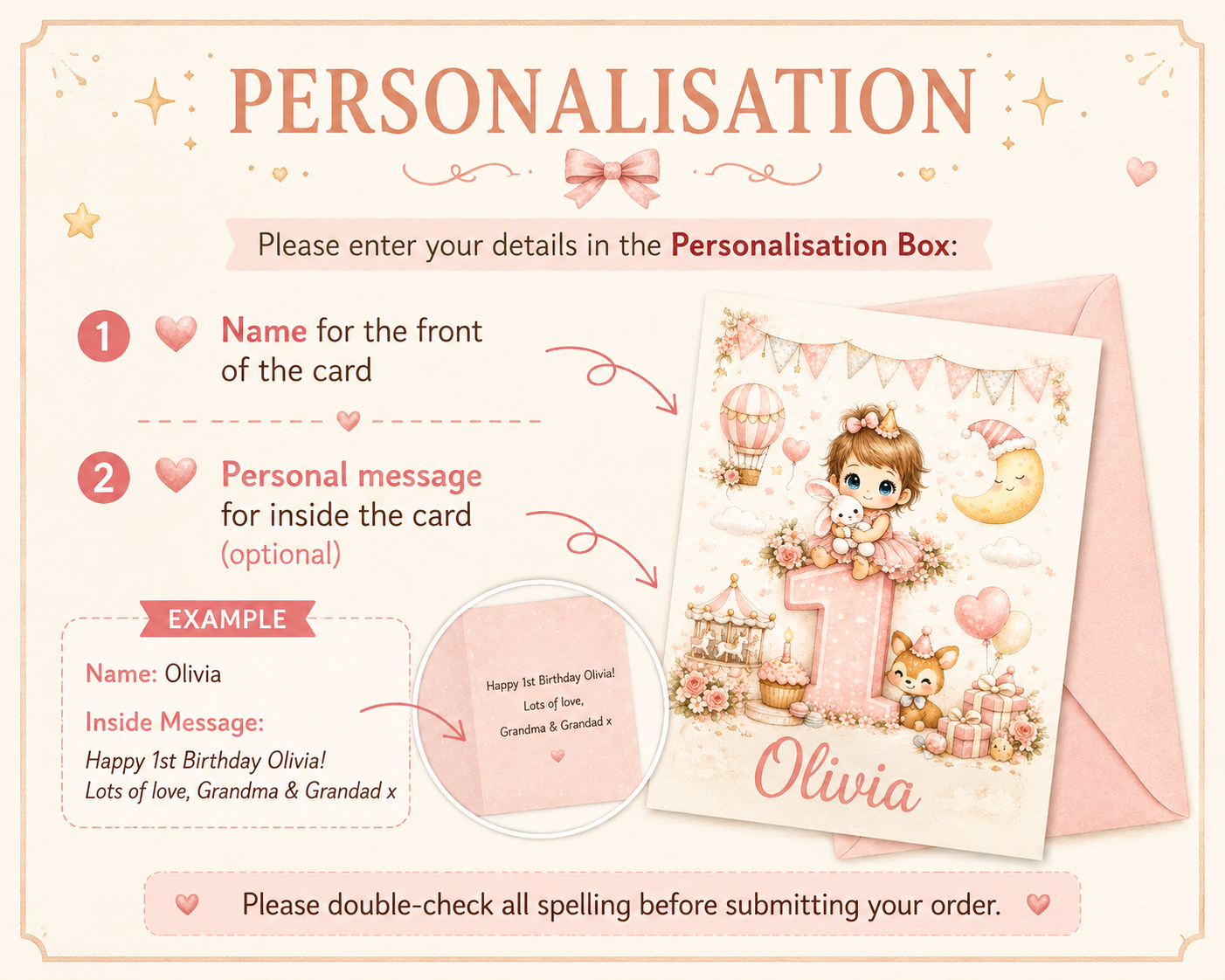 Personalised Girl Teddy Bear 1st Birthday Card
