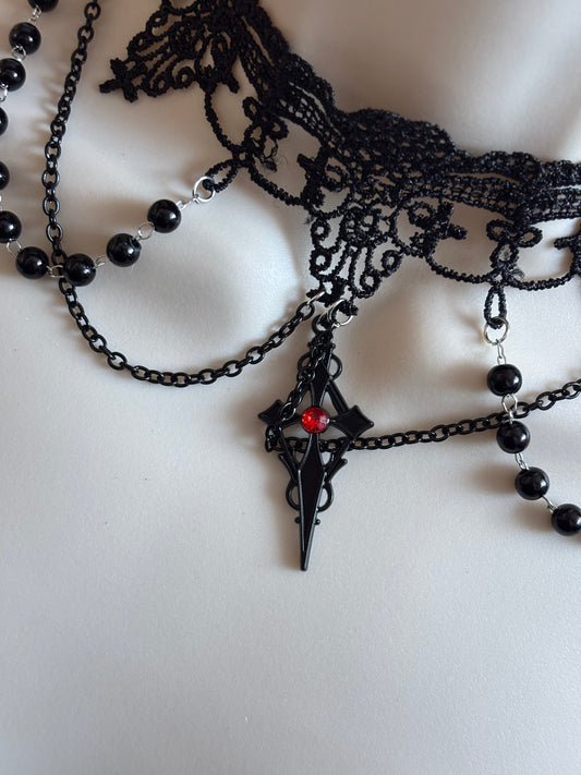 1 Necklace + 1 Pair of Earrings Jewelry Set - Dark Gothic Style