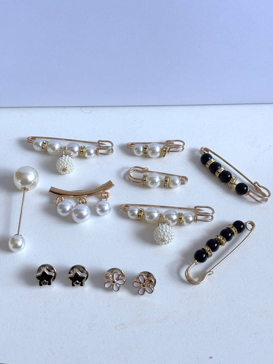 12pcs Elegant Brooch Pins Set- Plastic&amp; Acrylic