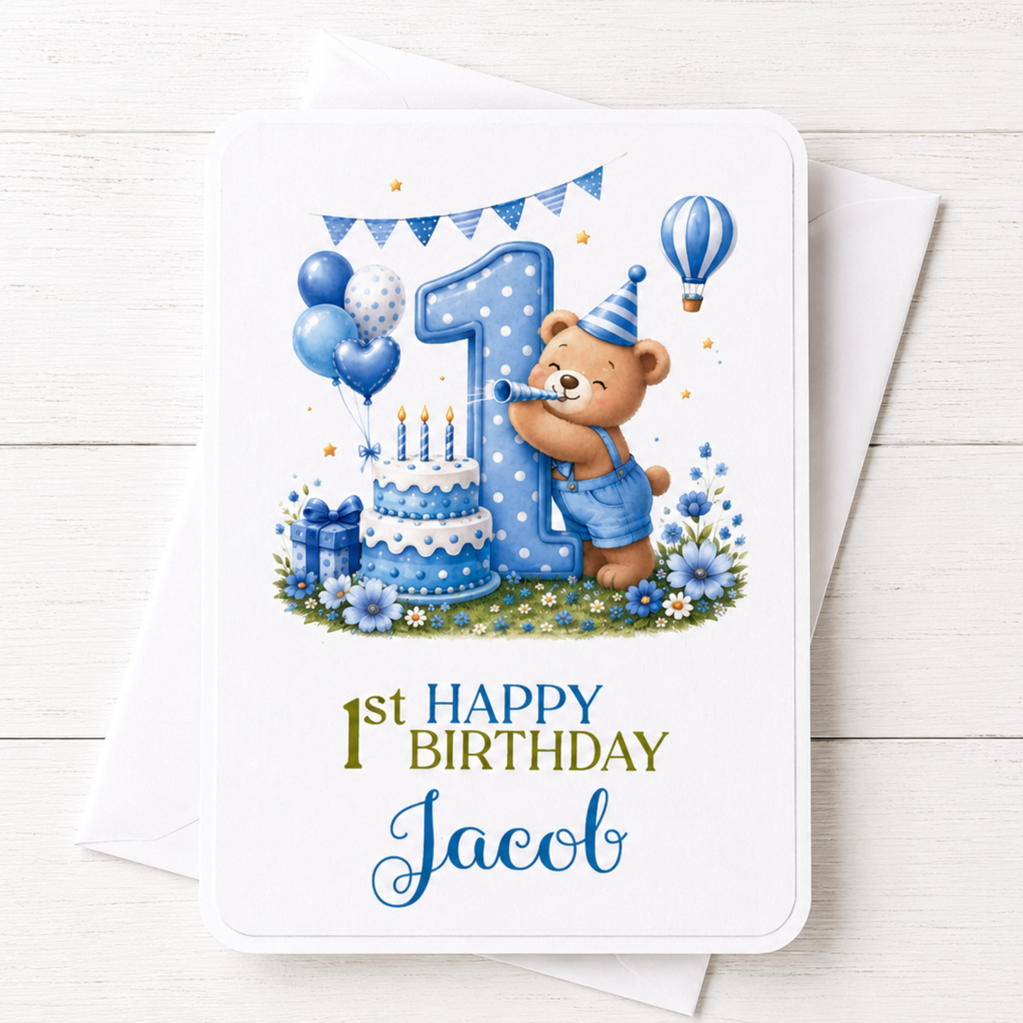Personalised Teddy 1st Birthday Card