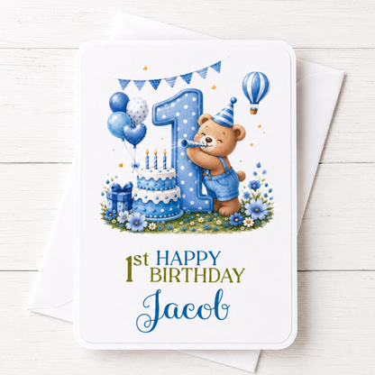 Personalised Teddy 1st Birthday Card