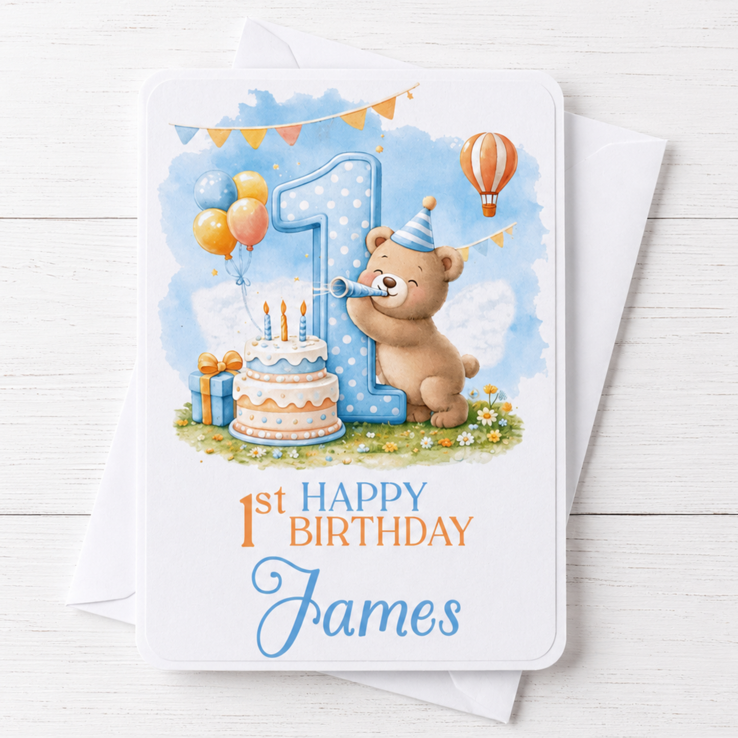 Personalised Teddy bear 1st Birthday Card