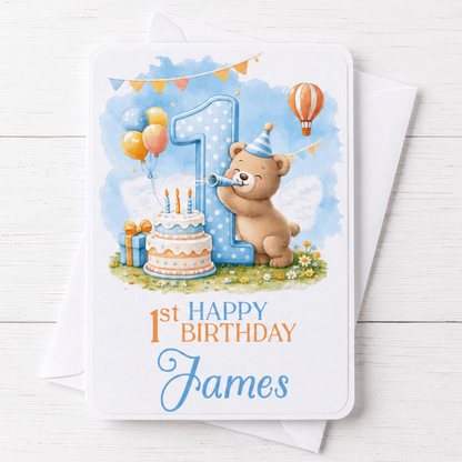 Personalised Teddy bear 1st Birthday Card
